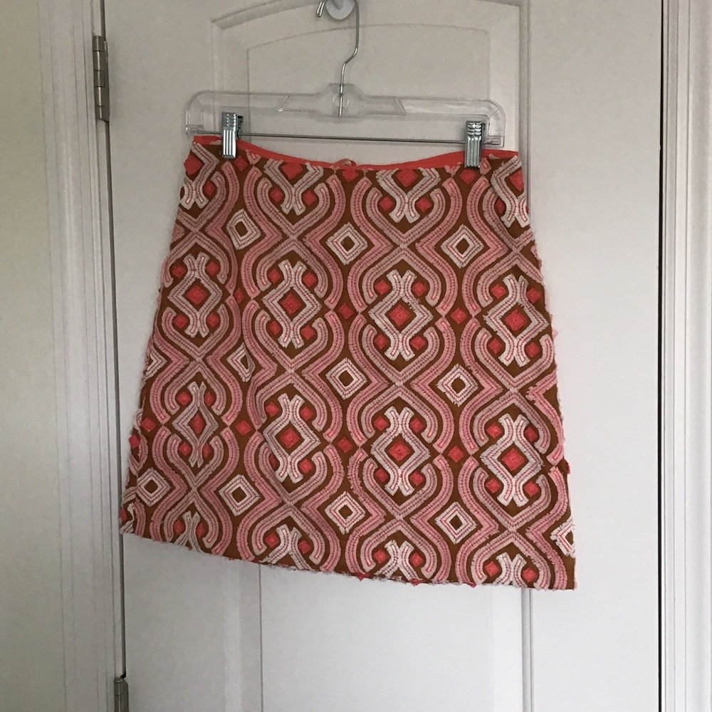 Anthropologie Pink Tan Embellished Linen Mini Skirt